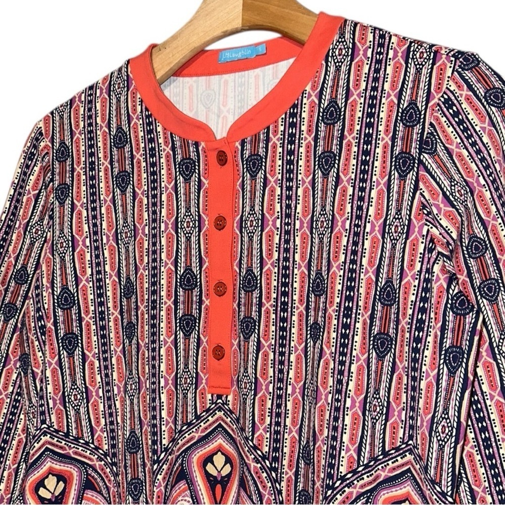 J. McLaughlin Women’s Size S Pink Boca Mayan Paisley Catalina Tunic Top Shirt - Picture 4 of 8